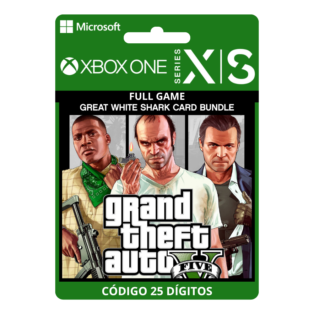 Bundle Grand Theft Auto V e Pacote de Dinheiro Tubarão-Branco Xbox One/Series X|S 25 Dígitos - GTA 5